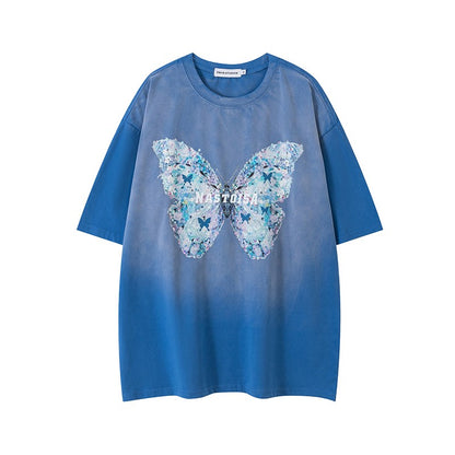 Summer butterfly print gradient camicia short-sleeved T-shirt unisex top