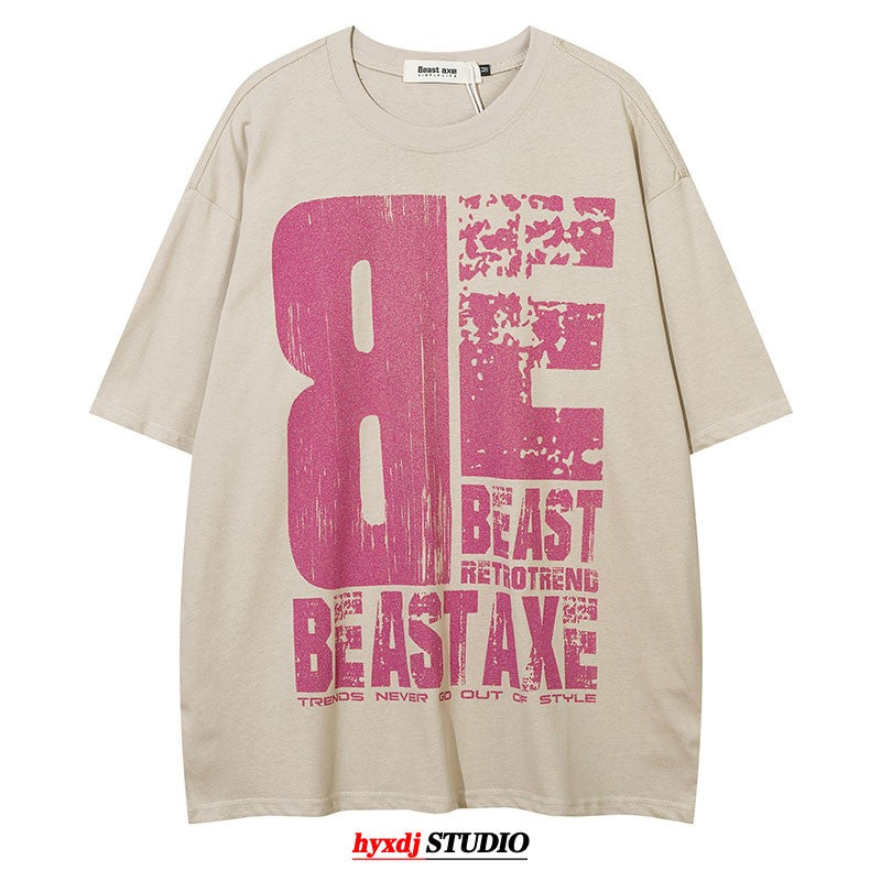 Large letter print oversize pure cotton T-shirt