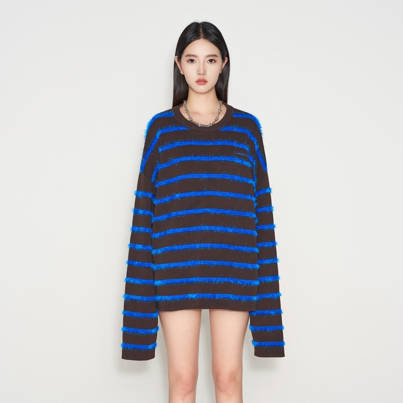 Pattern Design Round Neck Loose Contrast Color Sweater