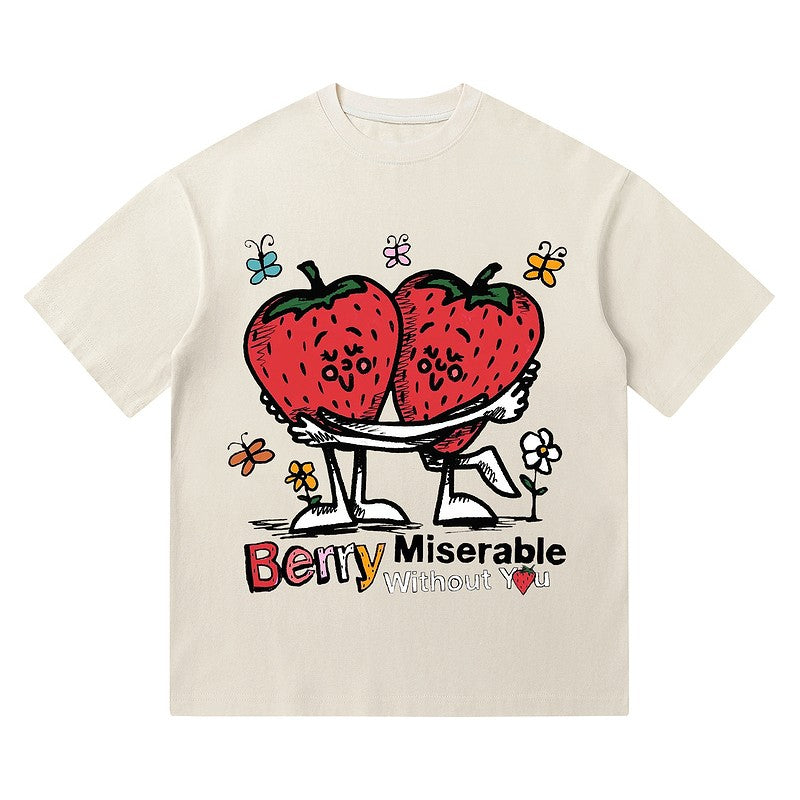 T-shirts berry without you latter print casual oversize unisex couple tee