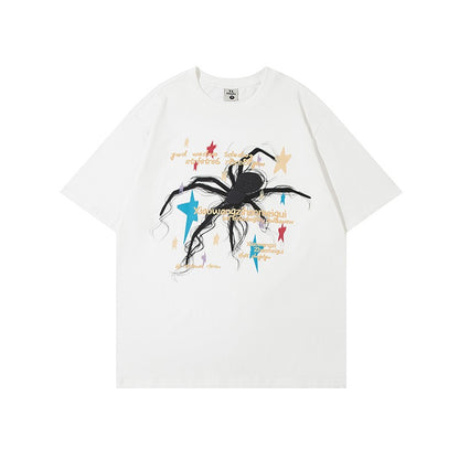 Oversize heavyweight t-shirts men spider print unisex T-shirt