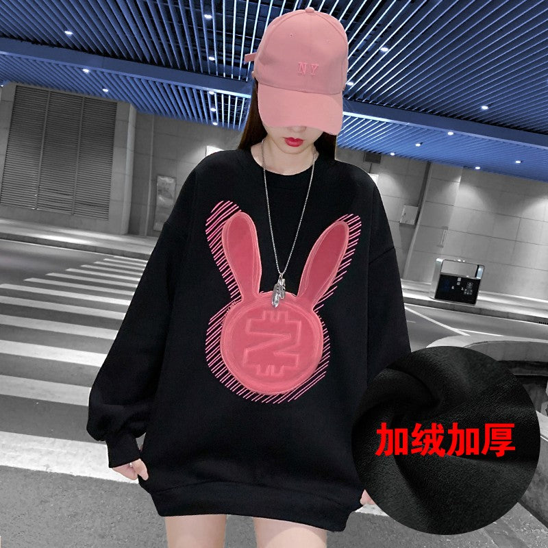 Pink black oversize sweatshirt for women