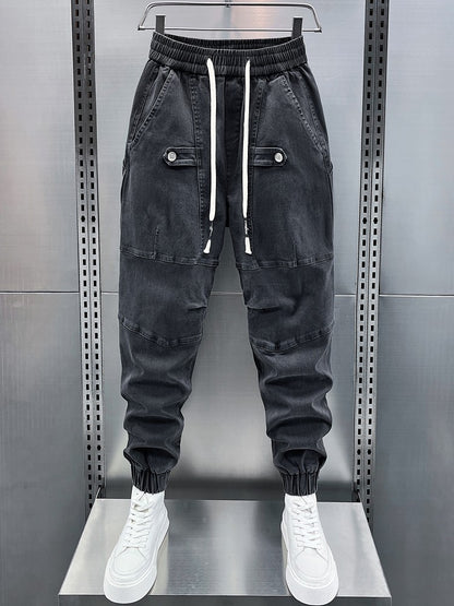 Men elastic waistband sweatpants jeans