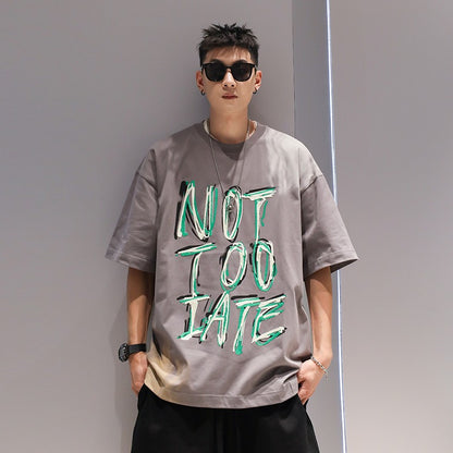 Not too late t-shirt wool letter men's summer hiphop unisex T-shirt