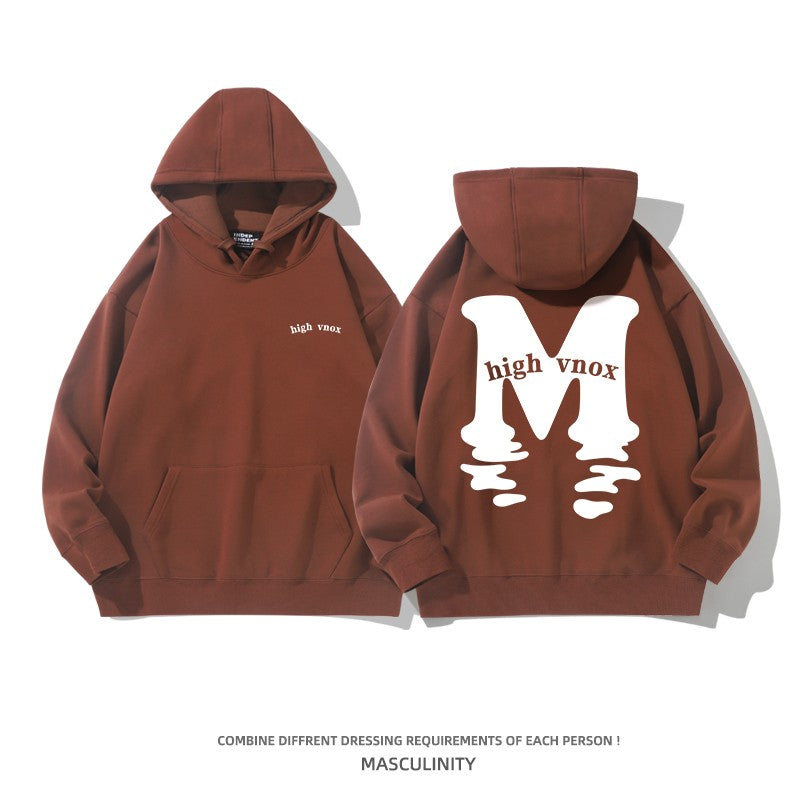 Burgundy couple sweatshirt men's heavyweight pure cotton hoodie