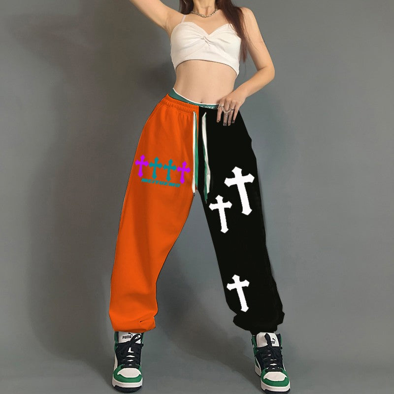 Cross print loose fit pants for women