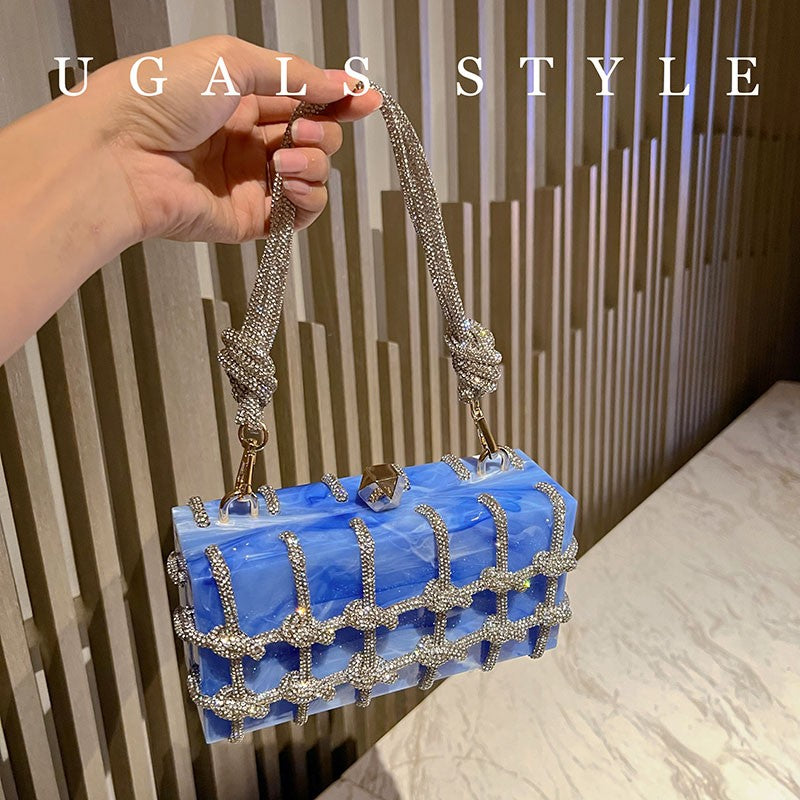 Marble woven water diamond square bag