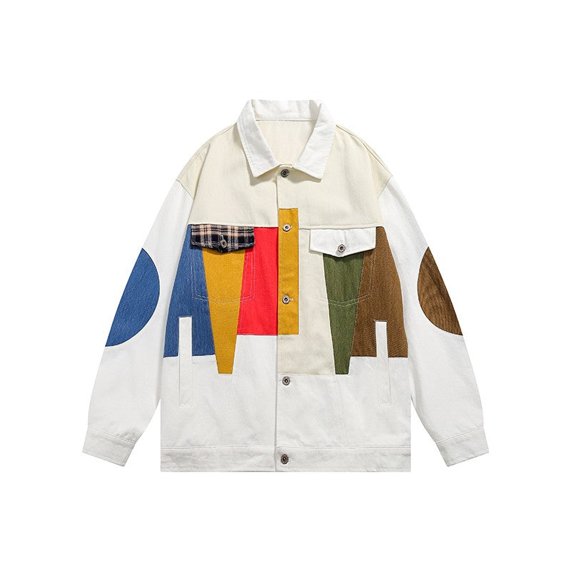 Multi-color patchwork men jacket  loose fitting