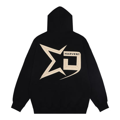 Fashionable retro star printed hooded sweatshirt for loose top hoodies