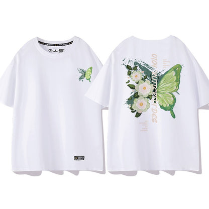 Avocado green t-shirt women's butterfly print vintage tee