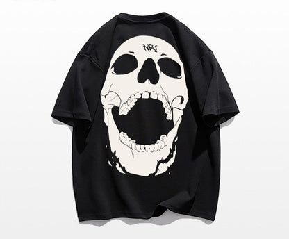 Street skull letter printed short-sleeved cotton T-shirt unisex top