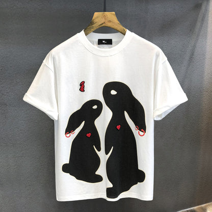 T-shirt men's couple wear rabbit graphic print retro t-shirt half-sleeved summer wear