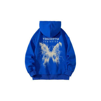 Blurred wing pattern trend letter print hoodie unisex