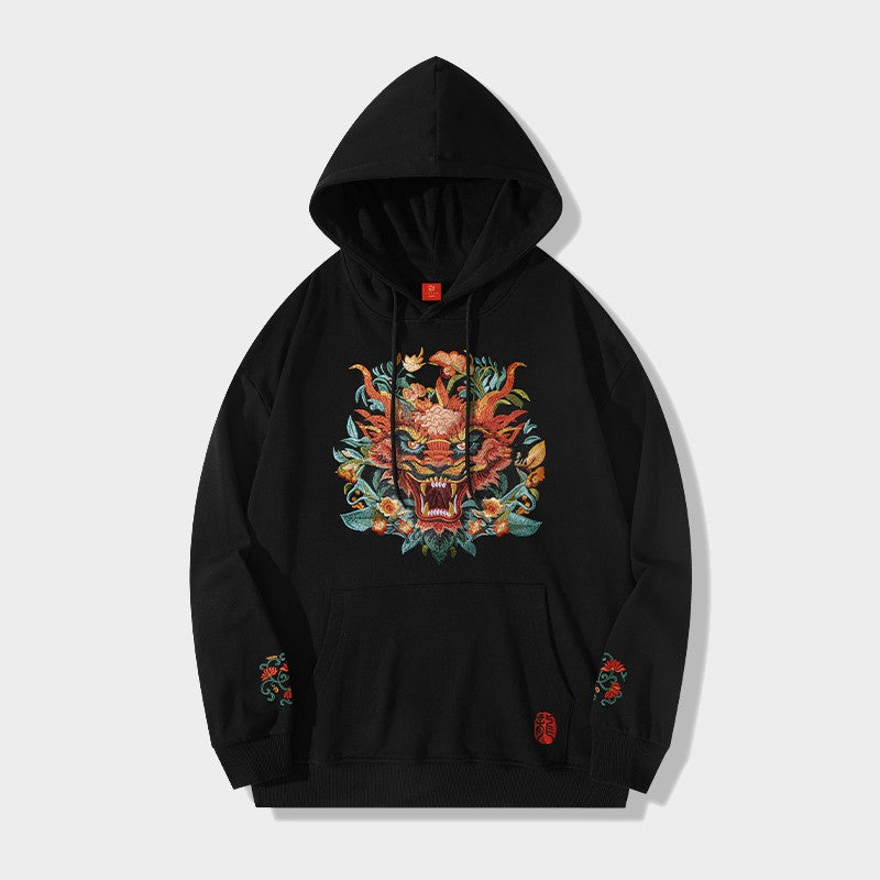 Dragon head embroidery hooded sweater unisex hoodies