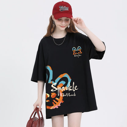 Rabbit short-sleeved T-shirt cotton loose fit