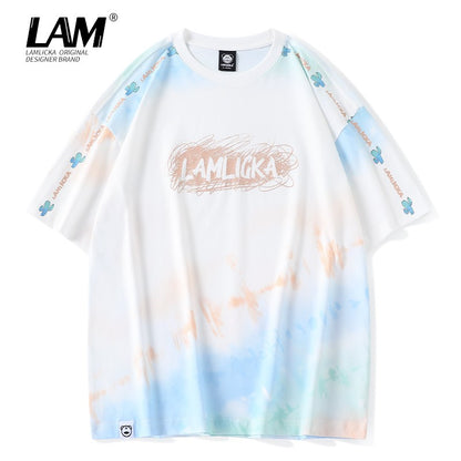 Tie-dye letter print short-sleeved men's T-shirt