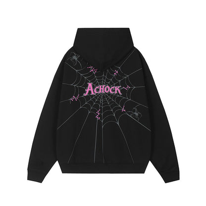 Hoodies spider web unisex oversize hip-hop couple hoodie