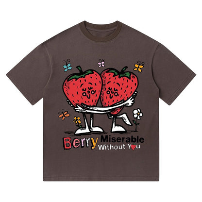 T-shirts berry without you latter print casual oversize unisex couple tee