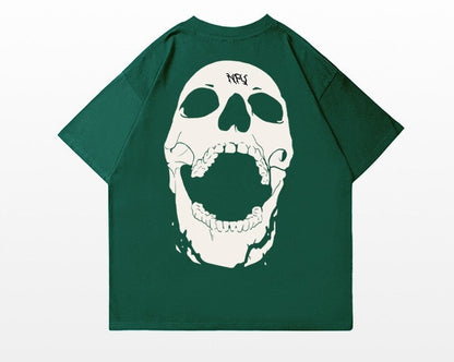 Street skull letter printed short-sleeved cotton T-shirt unisex top