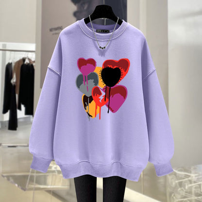 Milk tea color round neck sweatshirt women loose mid-length top