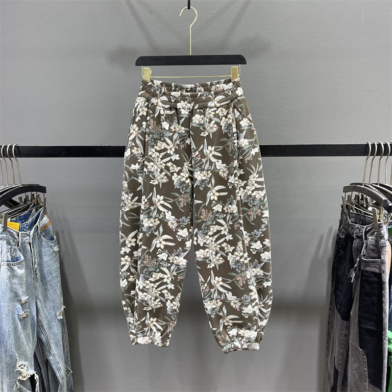 Fragmented floral radish pants for women