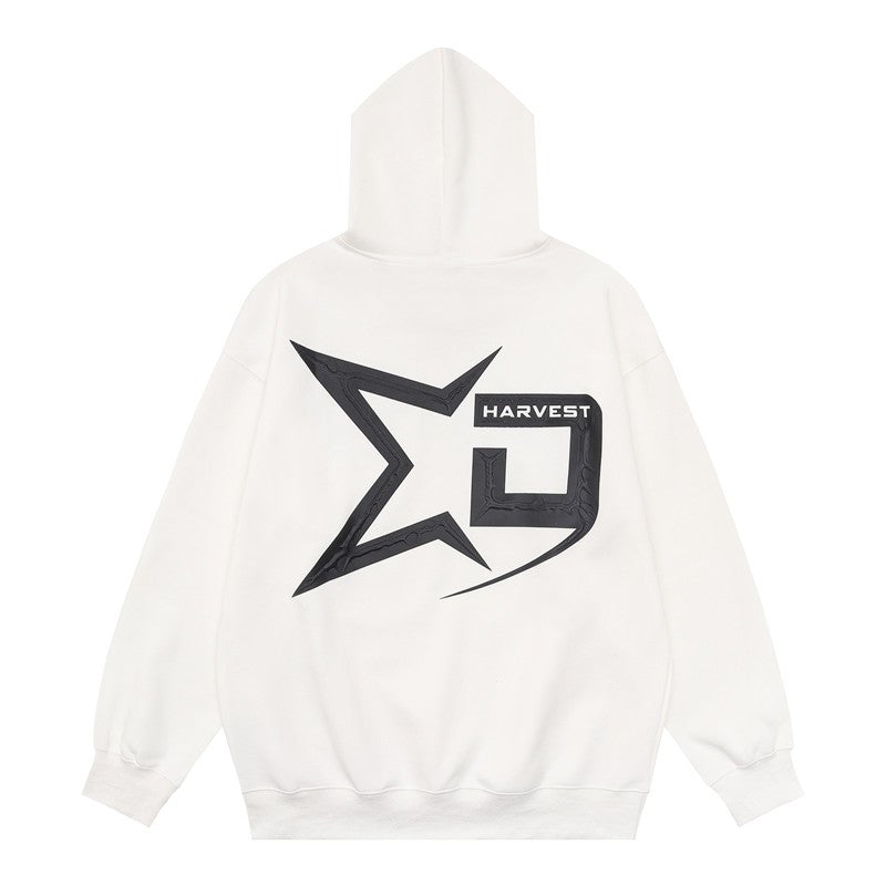 Fashionable retro star printed hooded sweatshirt for loose top hoodies