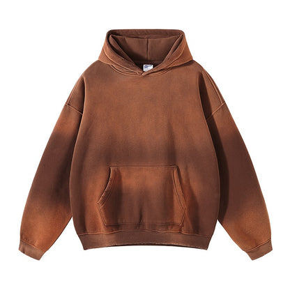 Washed Hoodies Aged Spray Dyed Gradient Plush Set Unisex Oversize Loose