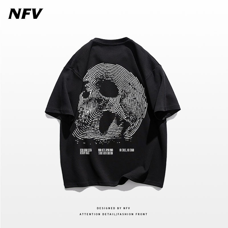 Oversize t-shirt vintage street hip-hop skull print cotton T-shirt