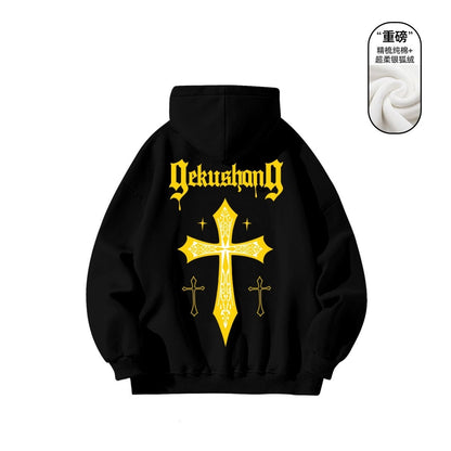 Cross letter printed cotton hoodie long sleeved