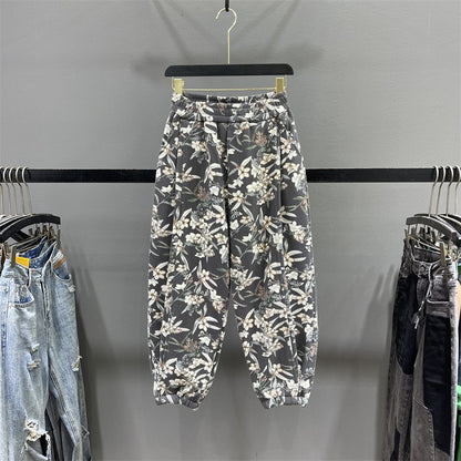 Fragmented floral radish pants for women