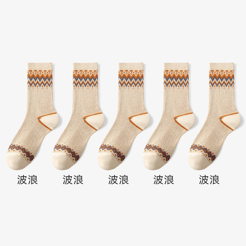 Catman socks women's mid-tube cotton socks autumn and winter ethnic style double needle long socks