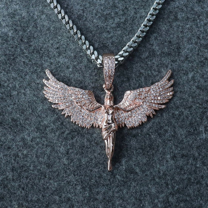 sterling silver diamond fallen angel pendant men's necklace