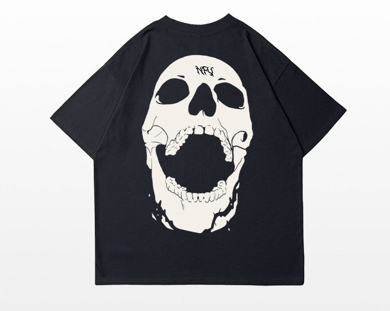 Street skull letter printed short-sleeved cotton T-shirt unisex top