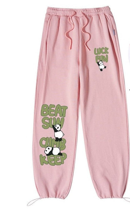 Panda graphic sweatpants women high waist spring sports long pants