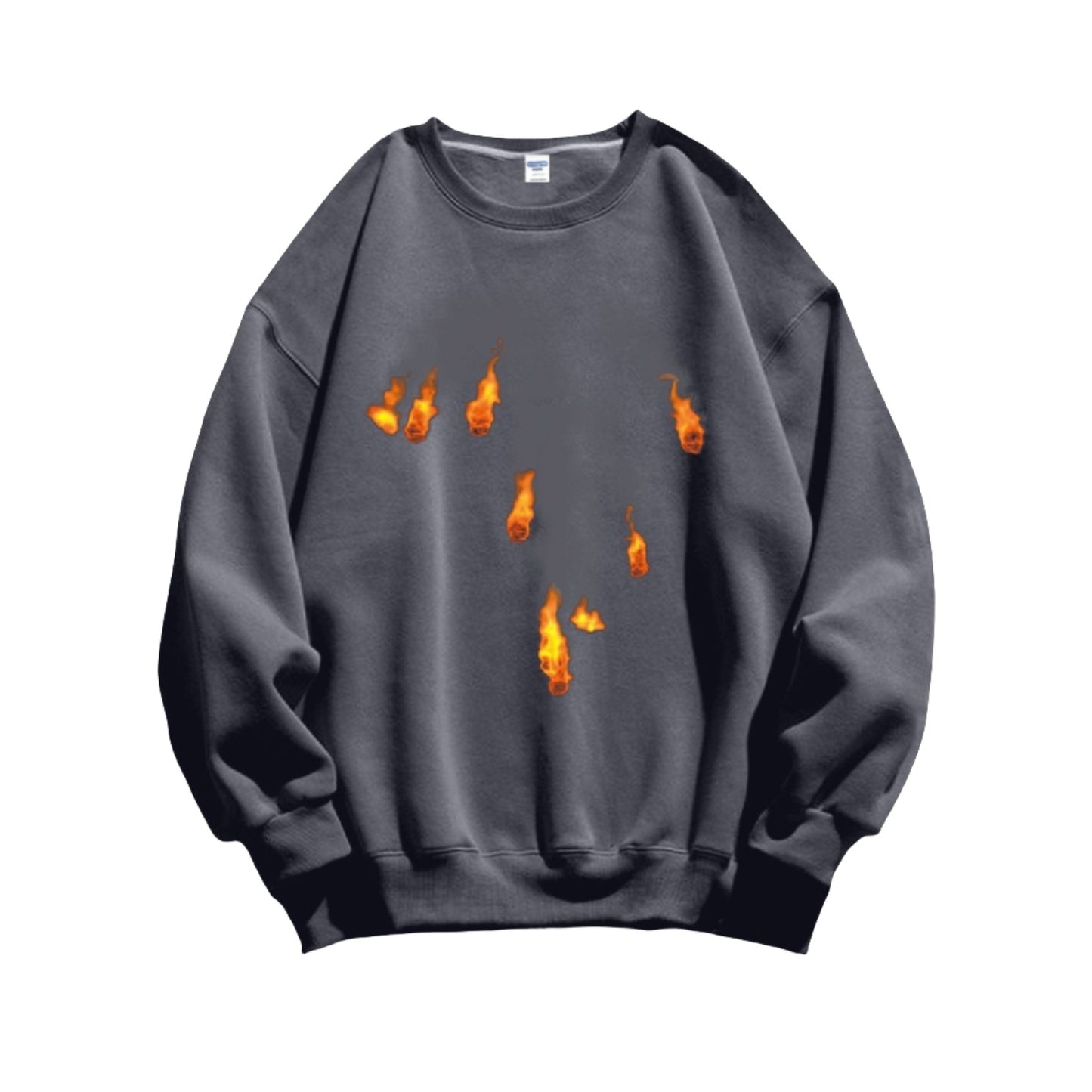 Flame graphic cotton sweatshirt unisex oversize round neck top