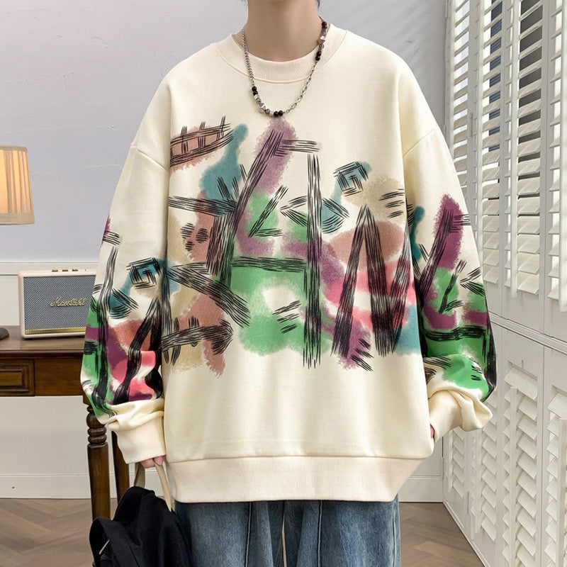 Pullover graffiti sweatshirts for men spring student round neck unisex couple wear