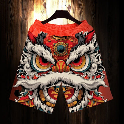 Lion shorts men casual print loose beach pants