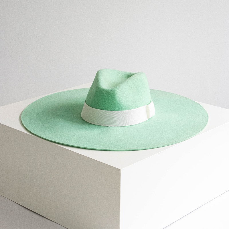 Hat casual enlarged brim fruit green woolen jazz top hat felt hat