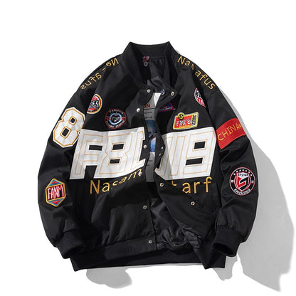 Winter trendy baseball jacket oversize racing suit embroidered jacket