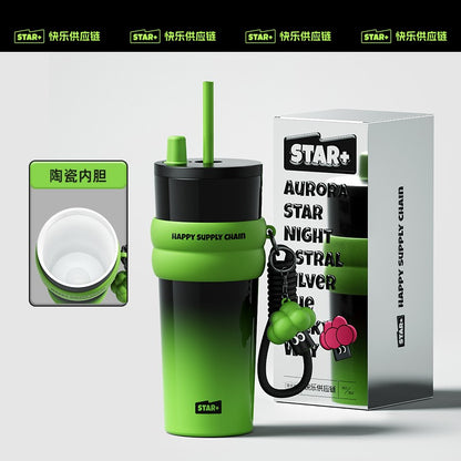 Insulated cup capacity car mounted coffee straw water cup