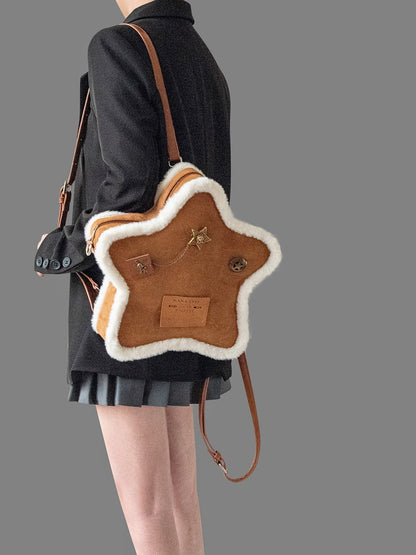 Original Badge Label Pentagram Plush Backpack Crossbody Bag