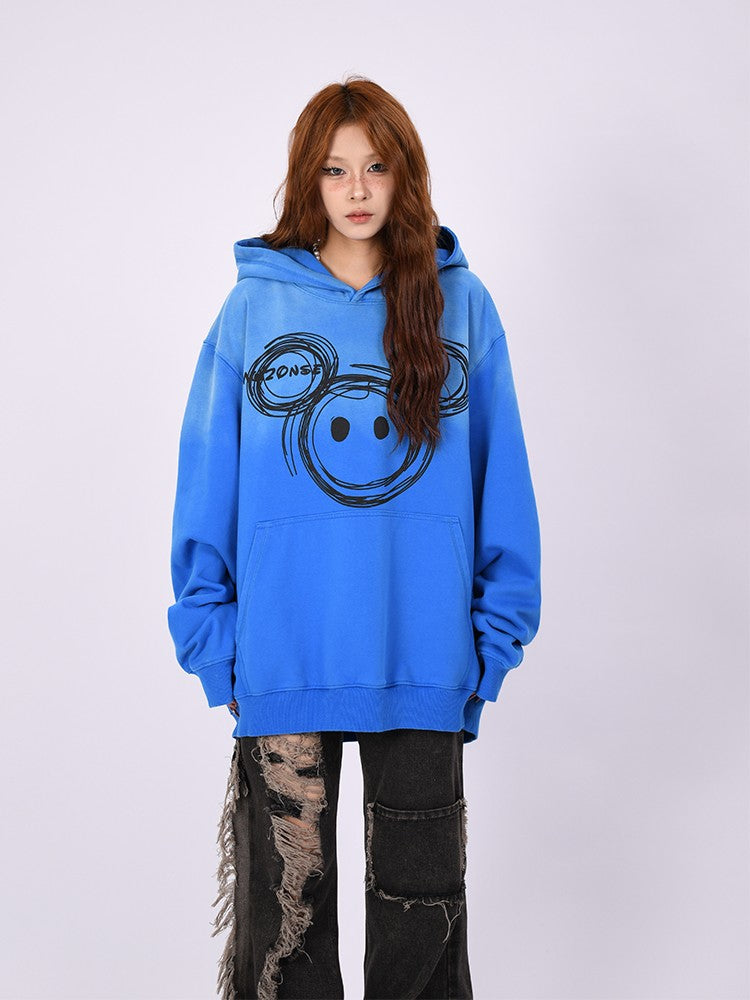 Bear Gradient Tie-Dye Hooded Sweatshirt for Men and Women Pullover Oversize