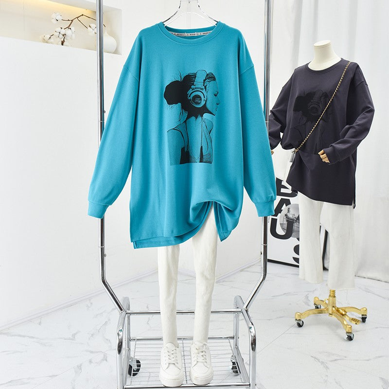 Women's sweatshirt long hip-covering oversize