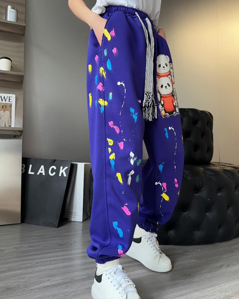 Cartoon printed drawstring leggings sweatpants for women