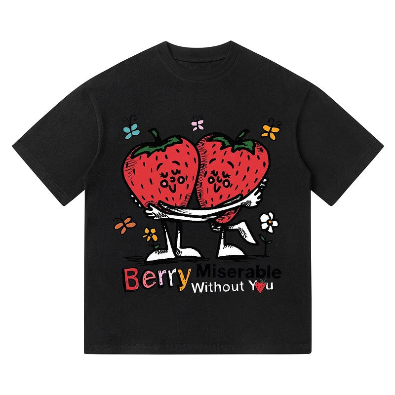 T-shirts berry without you latter print casual oversize unisex couple tee