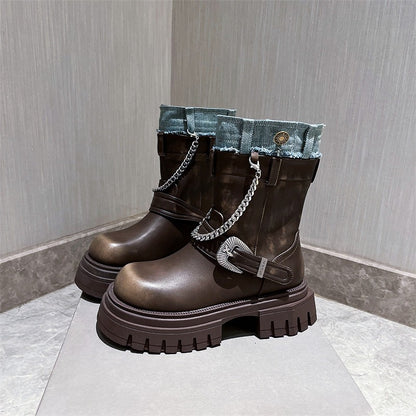 Autumn/Winter New Genuine Leather Smoke Pipe Boots