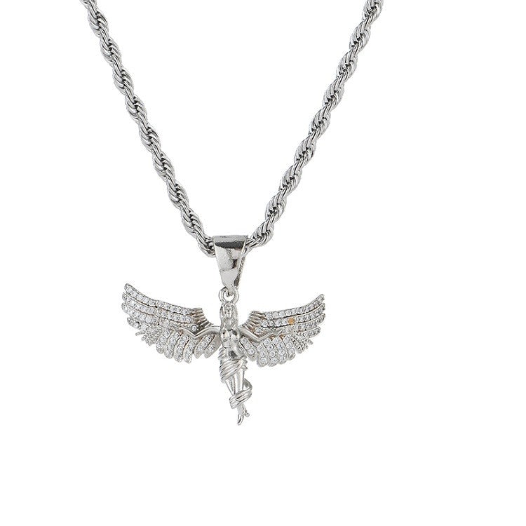 sterling silver diamond fallen angel pendant men's necklace