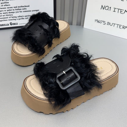 Women summer slippers fashionable bottomed fluffy shoes