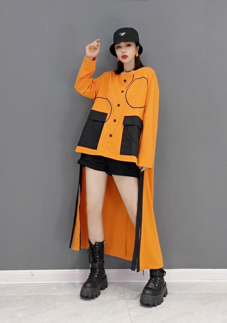 Shirt casual color matching long shirt dress