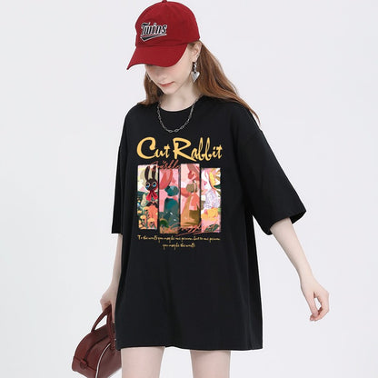 Rabbit t-shirt loose fit vintage top